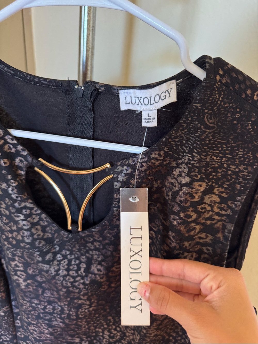 Luxology Black Metallic Leopard Print Mini Dress – Size L - Picture 3 of 7